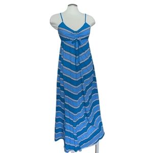 O'Neill Size Large Blue Striped Maxi Dress Spaghetti Straps Sundress